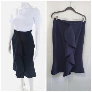 NWT! Blaque Label Womens Ruffle Front Midi Flare Skirt Navy Blue Size Large